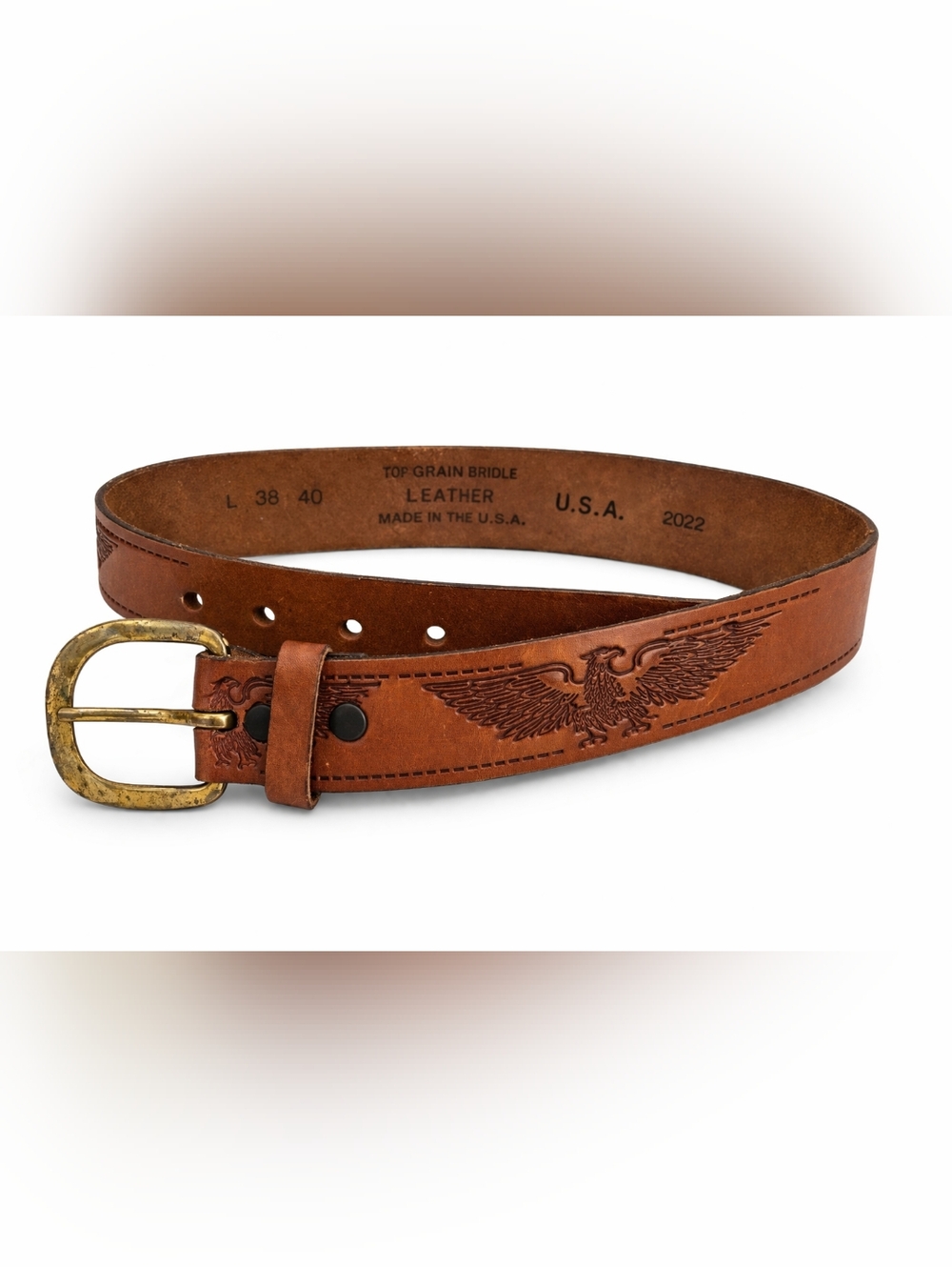Men's Tan Leather Belt with Embossed Eagle - Brand: